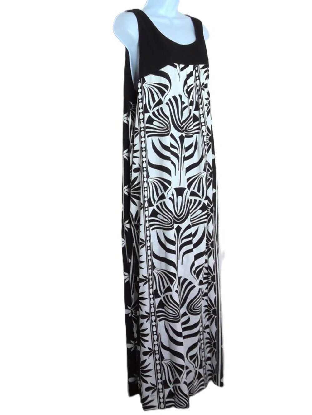 NWT Nicole Miller Sleeveless Maxi Dress Black & White Floral Linen & Rayon Sz XL
